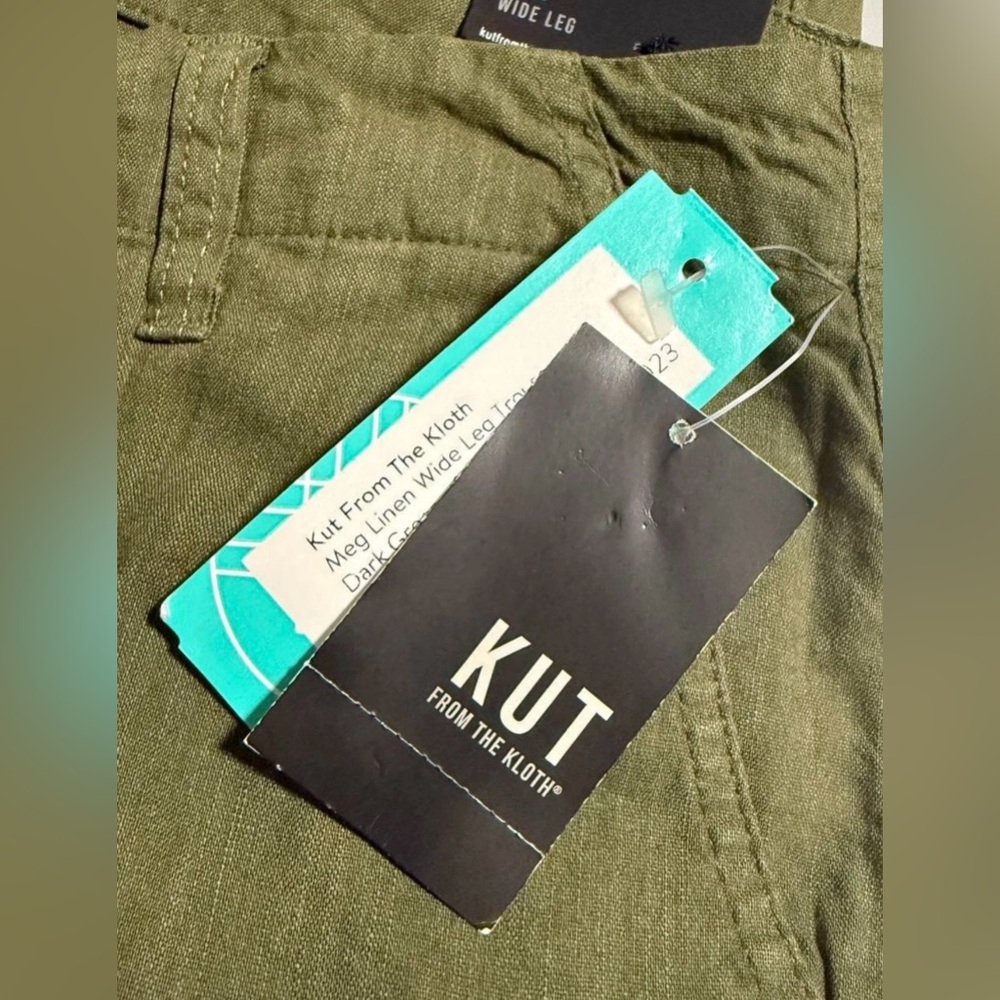 NWT Kut From The Kloth Meg Linen Wide Leg Trouser Drak Green Size 8 - Picture 8 of 10
